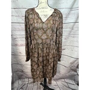 Sandy &‎ Sid New York Dress L Snakeskin Print Long Sleeve V Neck